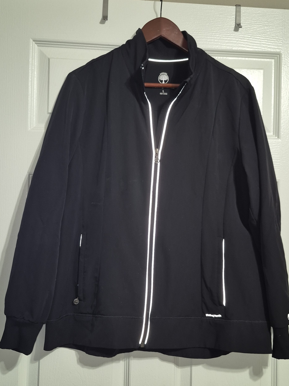 Women's Healing Hands Scrubs Black Lightweight Zip Jacket with Reflective Trim